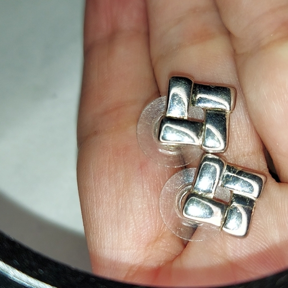 Vintage Napier 3D Square Silver Stud Earrings - Picture 1 of 2